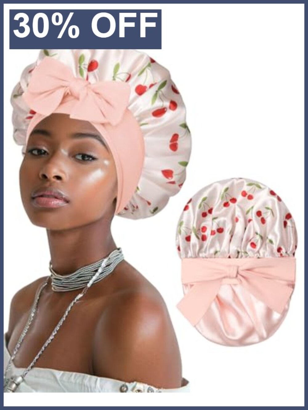 Reversible Satin Sleep Bonnet with Adjustable Elastic Tie Band